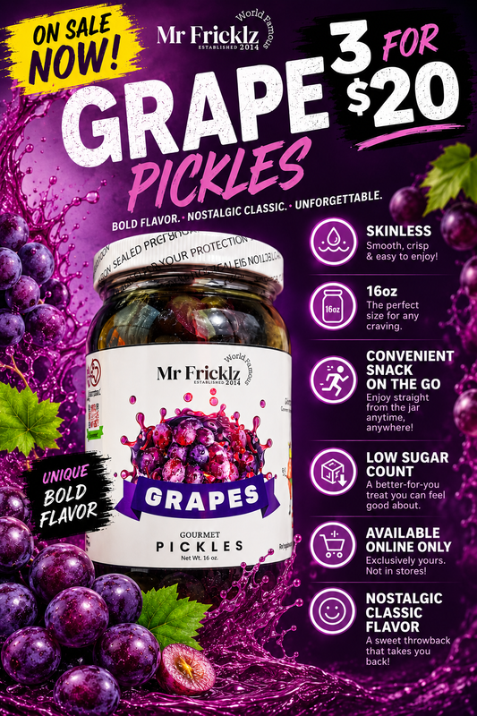 Grape Skinless Flavored Pickles -3 Jars for $19.99